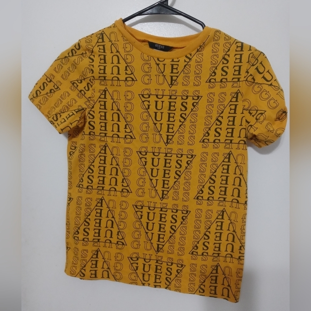 Guess Kids Spellout Logo Short Sleeve Yellow T Shirt M 12-14